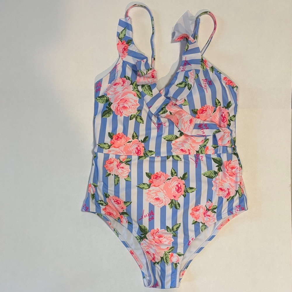 Betsey‎ Johnson size medium Floral Striped women’s Swimsuit